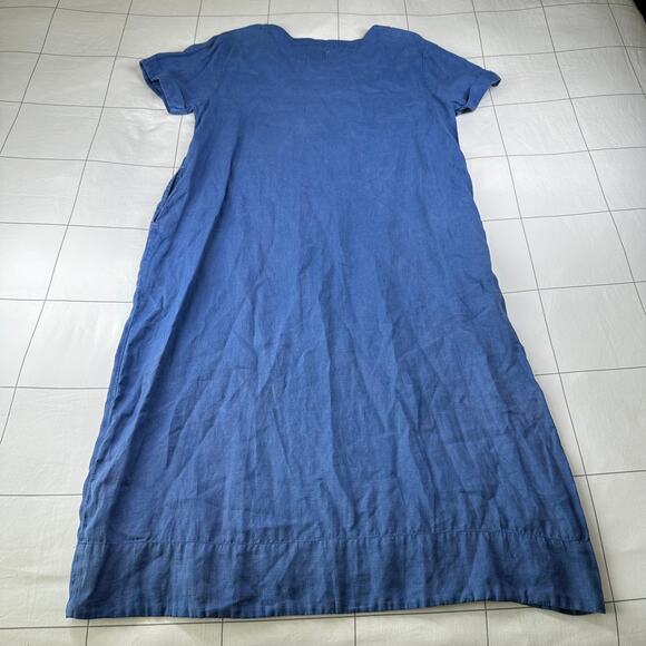 Lazy Bones Dress Womens Small Blue Linen Midi Lagenlook Minimalist Short Sleeve - Picture 2 of 10